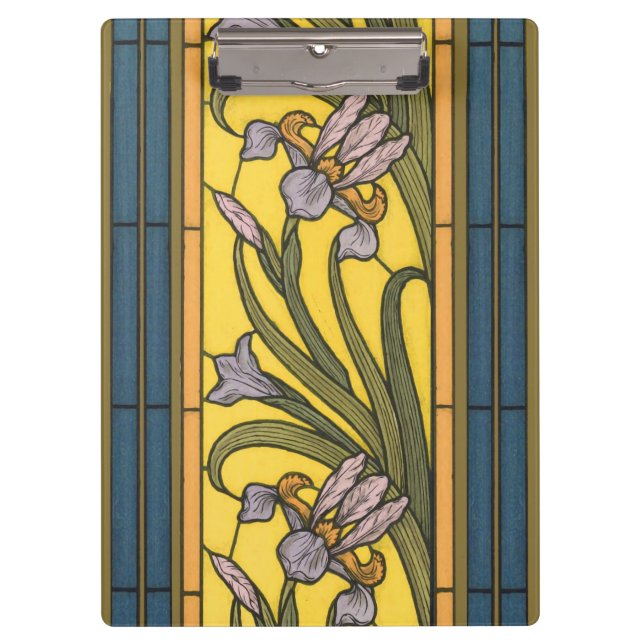 Pranchetas Iris Flor Art Nouveau Vitral Azul Dourado (Frente)