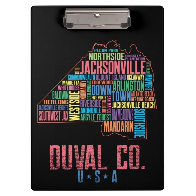 Pranchetas Jacksonville Duval County Word Art Beaches (Frente)