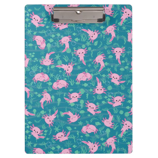 Pranchetas Kawaii Axolotl na área de transferência oceânica (Frente)