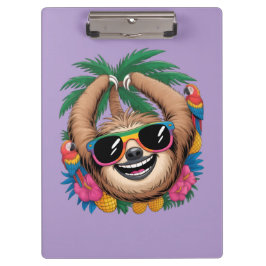 Pranchetas Kawaii Tropical Sloth – Cute Summer Vibes Rainbow