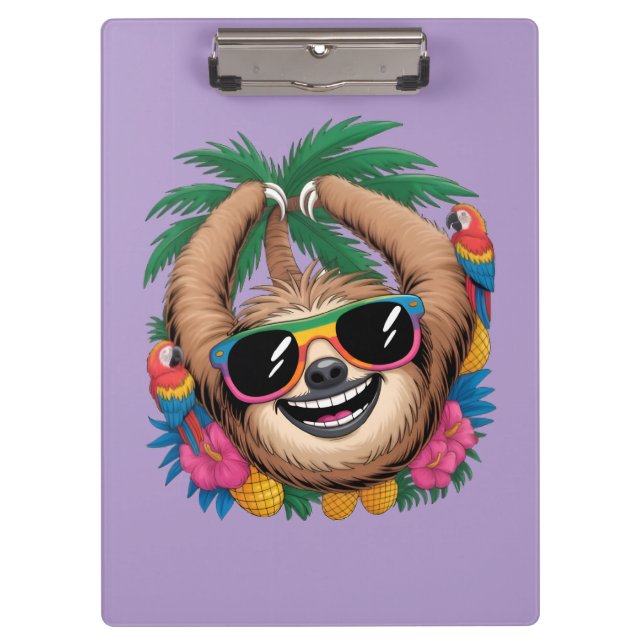 Pranchetas Kawaii Tropical Sloth – Cute Summer Vibes Rainbow  (Frente)