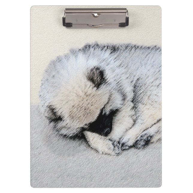 Pranchetas Keeshond Dormindo Puppy Pintura Original (Frente)