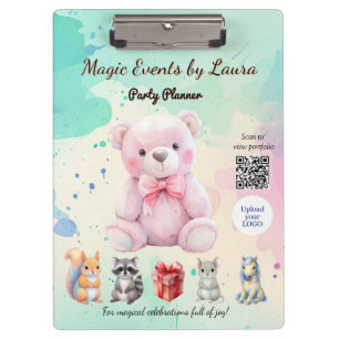 Pranchetas Kids Party Planner Pastel Teddy Bear Logotipo QR