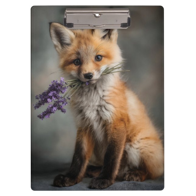 Pranchetas Kit de Raposa Adorável Segurando Flores de Lavanda (Frente)