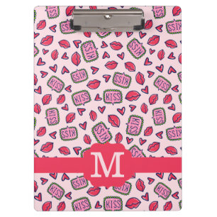 Pranchetas Lábios Lindos Beijos e Corações Padrão de Monogram