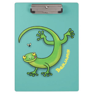 Pranchetas Lagarto verde-gecko bonito e feliz com desenho ani