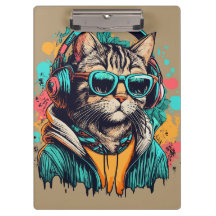 Legal Groovy Cat com Fones de ouvido ouvindo músic