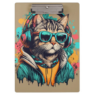 Pranchetas Legal Groovy Cat com Fones de ouvido ouvindo músic