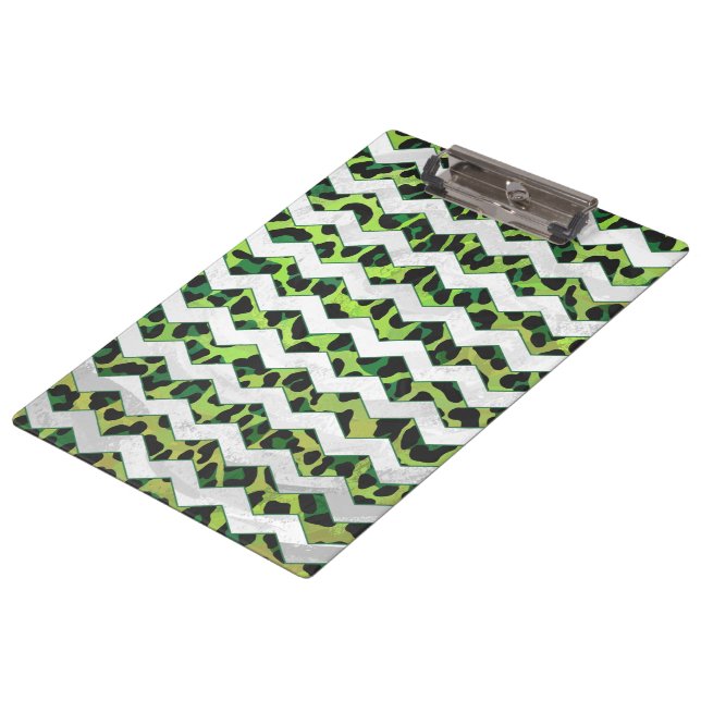 Pranchetas Leopard Chevron Black and Green Impressão (Inclinado)