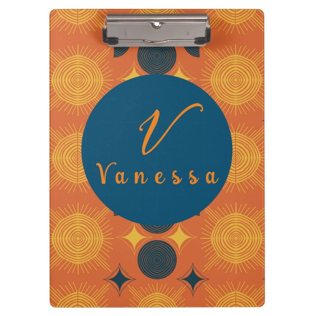 Pranchetas Letra Monográfica Laranja Boho Celestial Sun Moon (Frente)