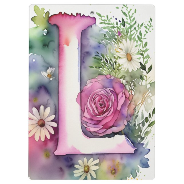 Pranchetas Letra personalizada L Floral Watercolor do profess (Verso)