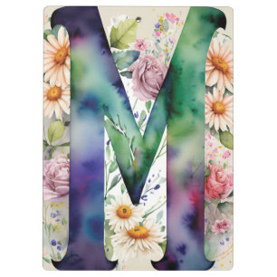 Pranchetas Letra personalizada M Floral Watercolor do Profess