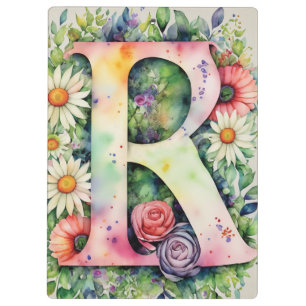 Pranchetas Letra personalizada R Floral Watercolor do Profess