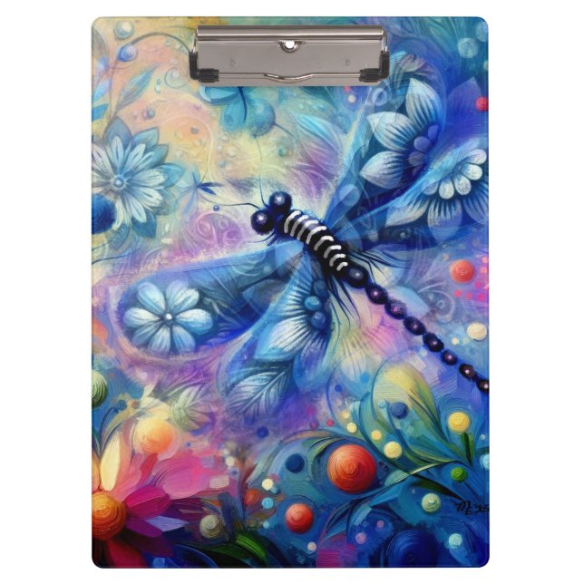 Pranchetas Libélula Floral Abstrata Caprichosa Azul Teal Rosa (Frente)