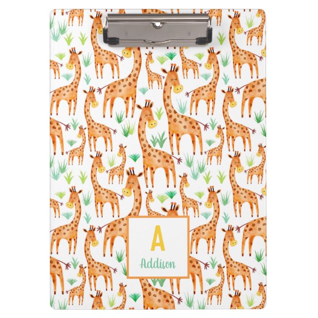 Pranchetas Linda Watercolor Giraffe Animal Personalizado (Frente)