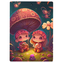 Pranchetas Lindos elfos brincam sob cogumelos