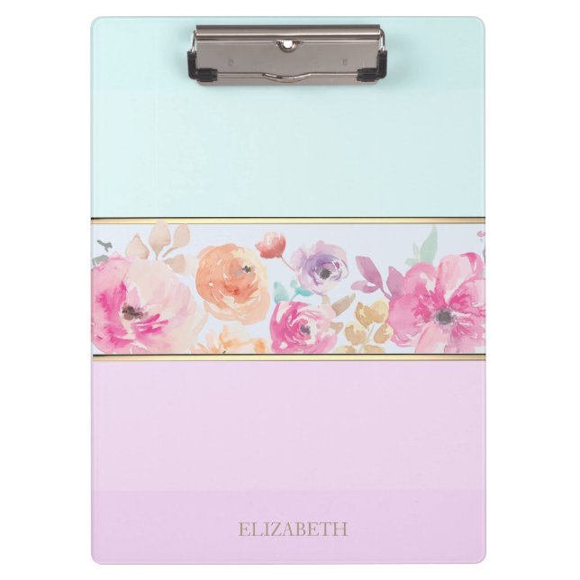 Pranchetas Listras da Moda,Flores em Aquarela - Personalizado (Frente)