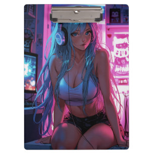 Pranchetas Lofi Gamer Girl Estética de animação de calha