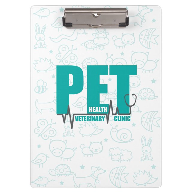 Pranchetas Logotipo Clínico Veterinário Dodô Teal Moderno (Frente)
