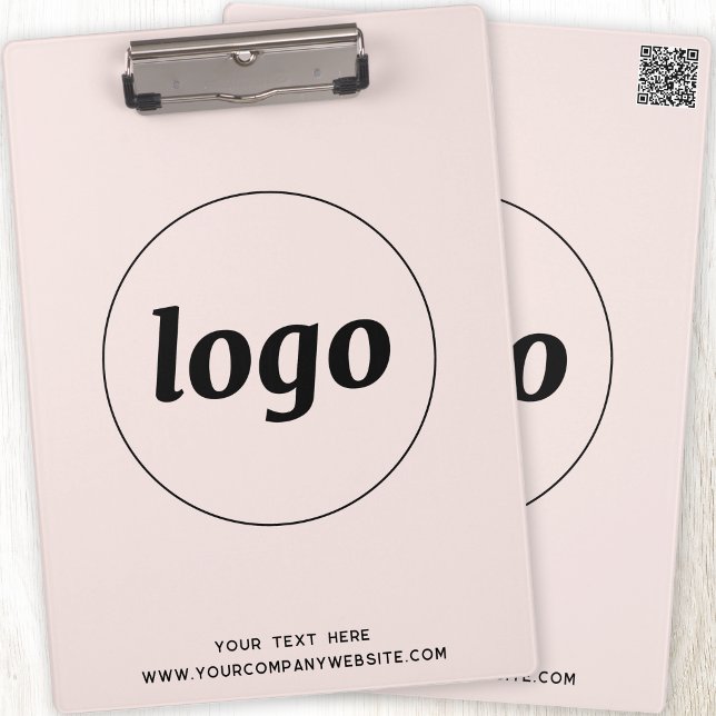Pranchetas Logotipo com texto e código QR Empresa (Logo QR code and custom text business promotional blush pink clipboard)