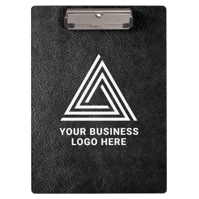 Pranchetas Logotipo Empresarial Moderno de Couro Preto Falso (Frente)