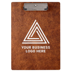 Pranchetas Logotipo Empresarial Moderno em Couro Marrom Falso