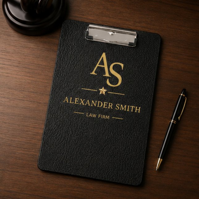 Pranchetas Luxury Black Leather Gold Monogram Business Brand (Criador carregado)