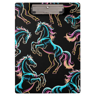 Pranchetas Luz Neon de Cavalo Efeito Glitch Estilo Retro