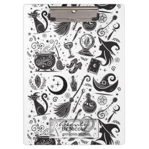 Pranchetas Mágica Bruxa Whimsical Wiccan Pagan Black & White