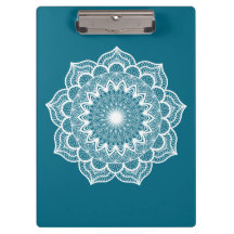 Mandala Branco em Fundo Azul