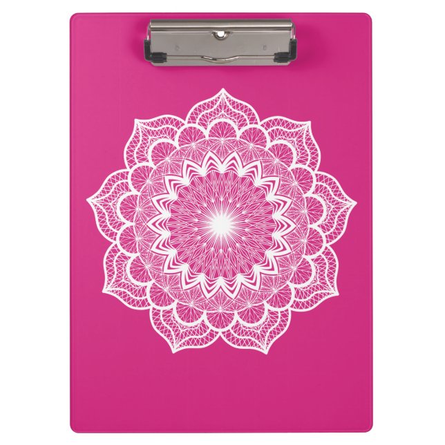 Pranchetas Mandala Branco em Fundo Rosa (Frente)