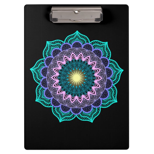 Pranchetas Mandala Colorido em Fundo Preto (Frente)