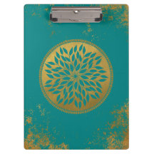 Mandala Dourado do Teal em Grunge Dourado Teal