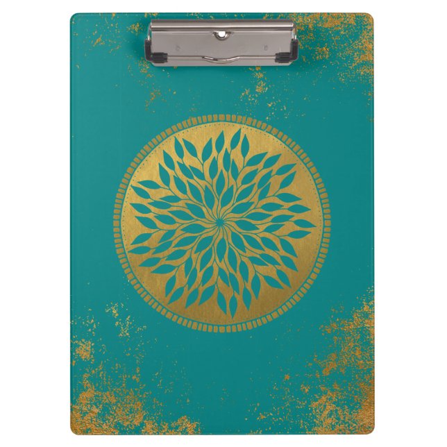 Pranchetas Mandala Dourado do Teal em Grunge Dourado Teal (Frente)