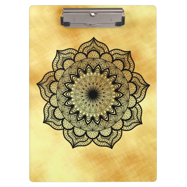Pranchetas Mandala Preto em Fundo Dourado Suave (Frente)