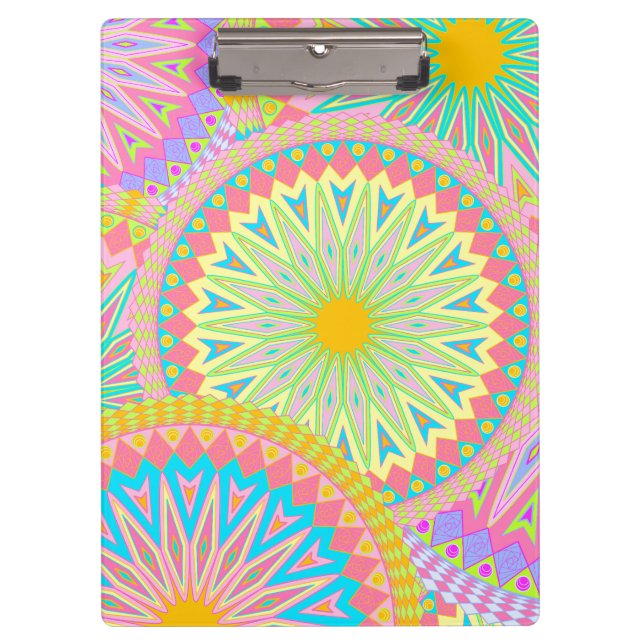 Pranchetas Mandala Sobreposta Rosa Azul Amarelo Verde-Menta R (Frente)
