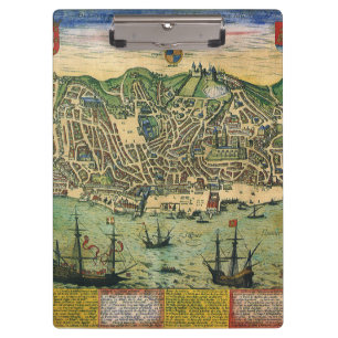 Pranchetas Mapa Antigo de Lisboa, Portugal por Braun/Hogenber