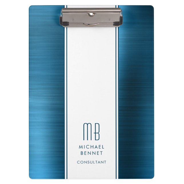 Pranchetas Mar Monograma Azul Bruto Negócios Metálicos (Frente)