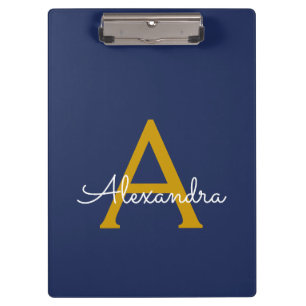 Pranchetas Marinho Azul Dourado Script Modern Girly Monogram 