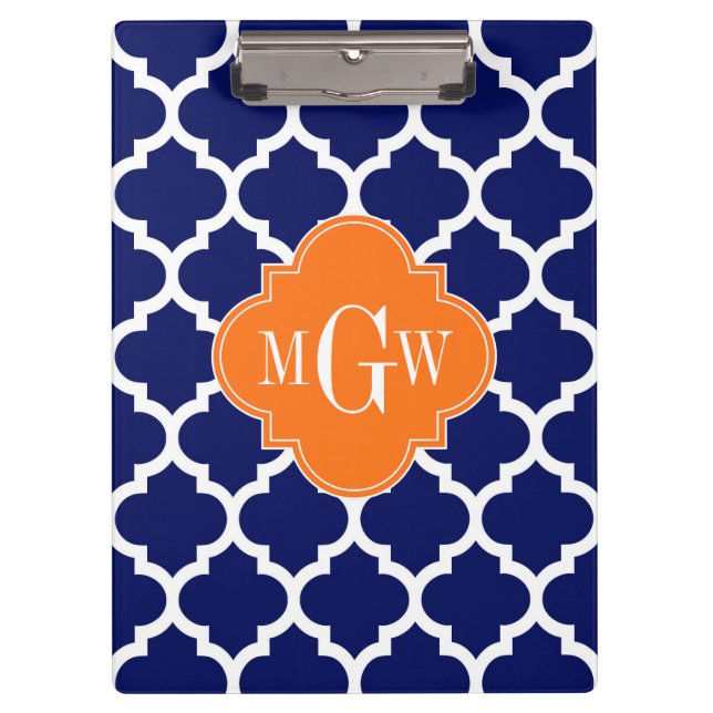 Pranchetas Marinho Azul Wt Chevron Pumpkin Quatrefoil 3 Monog (Frente)