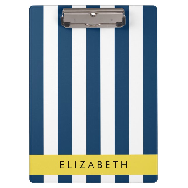 Pranchetas Marinho Blue Stripes, Padrão Strike, Seu Nome (Frente)