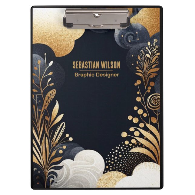 Pranchetas Marinho personalizado, cor-de-água preto Dourada (Frente)