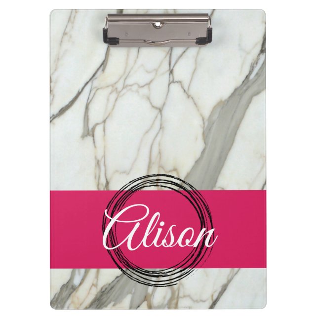 Pranchetas Mármore branco e nome personalizado foquísia cor-d (Frente)