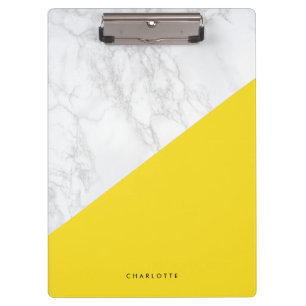 Pranchetas Mármore Branco Moderno com Bloco Amarelo Personal