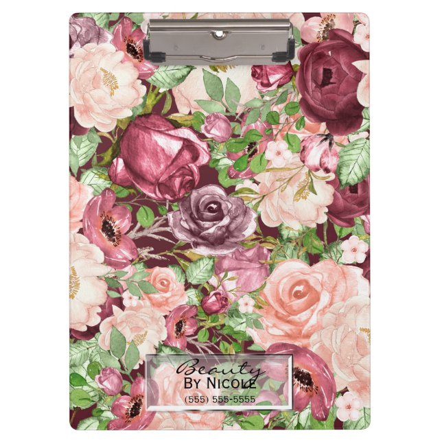 Pranchetas Marsala Maroon Burgundy Floral Personalizado (Frente)