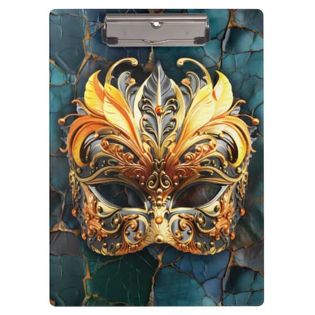 Pranchetas Máscara de ouro no Fundo das Veias Teais (Frente)
