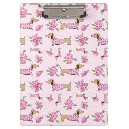 Pranchetas Material de escritório Dachshund - Floral Rosa