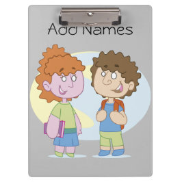 Pranchetas Menina de volta à área de transferência da escola