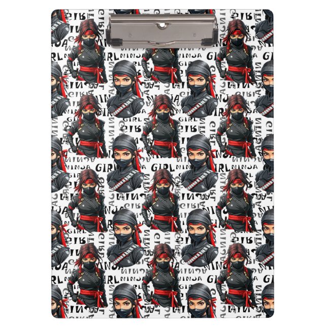 Pranchetas Meninas Ninja Anime Com Design De Padrão De Texto (Frente)