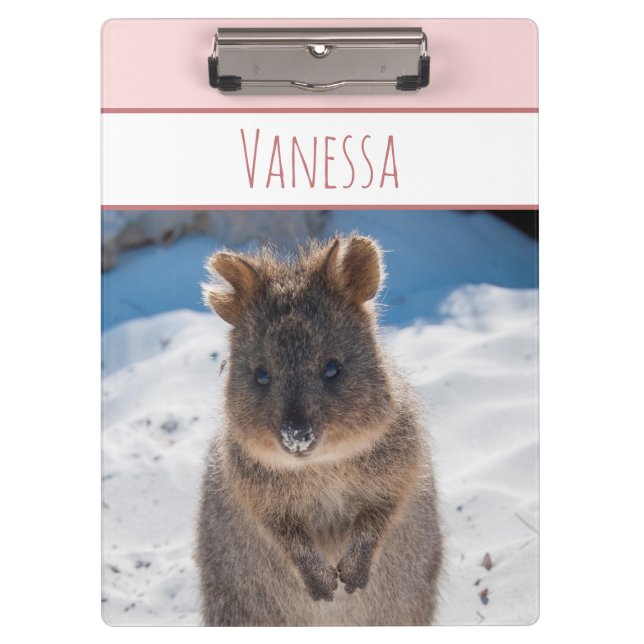 Pranchetas Meninas Rosa Nome Personalizado Quokka na Praia (Frente)